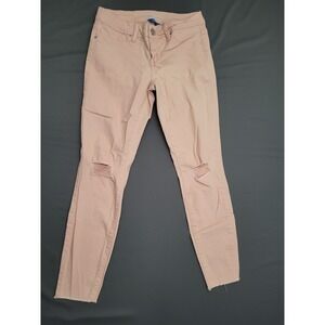 YMI‎ Anklet Skinny Jeans Womens 5 Peach Pink Distressed Raw Hem Mid Rise Stretch